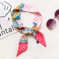 Pink and blue twilly scarf with heart patterns and artistic prints for women - TLP-24 Heart Rose Pink