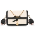 Retro cream crossbody bag with black trim and ethnic style wide woven shoulder strap - Black and White
