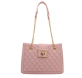 Pink quilted tote bag with golden chain strap and metallic twist-lock closure - Pink