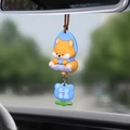Cute Shiba Inu car mirror hanging ornament with blue flower charm and safety blessing - Style C Blue Shiba Inu