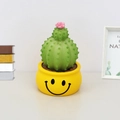 Figurina cactus con fiore rosa e base gialla sorridente per auto e decorazione ufficio - 0063c Ornamento A Forma Di Cactus / Come mostrato