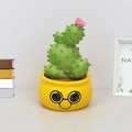 Cactus con sorriso e fiore rosa in vaso giallo per decorazione auto e ufficio - Piccolo Ornamento Cactus Stile D (0063D)
