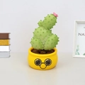 Cute green cactus car shaking head doll with a pink flower and yellow base ornament - 0062d Cactus Head-shaking Ornament / As Shown