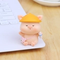 Cute pink resin pig figurine wearing yellow sun hat and pink bear bag for desk decor - Style with Scroll (Small A)