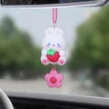 Cute white bunny car hanging ornament with strawberry and pink flower charm on mirror - Strawberry Bunny (Style B) / Pink