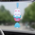 Cute white bunny rabbit in a milk tea cup car rearview mirror hanging ornament - Milky Tea Bunny (Style A) / Blue