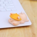 Miniature pink pig with yellow hat and tiny white rabbit on computer keyboard - Lying Style with Bunny (Small C)