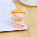 Cute pink resin pig figurine wearing a yellow sun hat and holding a colorful palette - Painter Palette Style (Medium A)