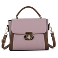 Stilvolle zweifarbige Handtasche aus Leder in Mauve und Braun mit goldener Drehverschluss - Lila