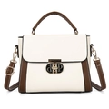 Schicke zweifarbige Handtasche in Cremeweiß und Braun mit elegantem goldenem Drehverschluss - Weiß