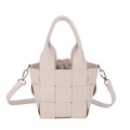 Borsa a secchiello intrecciata beige alla moda con fodera marrone a coulisse e tracolla regolabile - Bianco Sporco