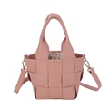 Borsa a mano intrecciata in pelle PU rosa con interno a coulisse e tracolla regolabile - Rosa