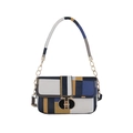 Retro geometric patchwork crossbody bag with navy and yellow plaid and gold twist lock - Navy Yellow Beige Splicing (Style 5)