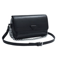 Classic black leather-style cylinder bag with triangular plaque and chain strap - Black