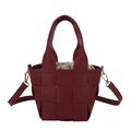 Sac à main tissé bordeaux en cuir avec doublure en toile et détails dorés - Rouge