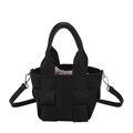 Sac à main en cuir tressé noir avec pochette intérieure et détails dorés - Noir
