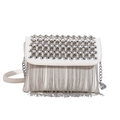 White leather shoulder bag with sparkling rhinestone rows and silver chain tassels - White