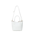 Minimalistische weiße Bucket Bag mit Lychee-Textur und goldfarbenen Beschlägen - Weiß