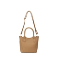 Hellbraune Tasche mit Lychee-Muster, runden Griffen und abnehmbarem Schultergurt - Khaki