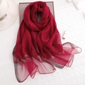 Elegant wine red lightweight silk scarf featuring silver metallic stripe accents - Red with Gold Wire