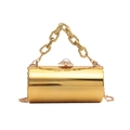 Sac de soirée cylindrique doré chic avec chaîne épaisse et fermoir perle - Or