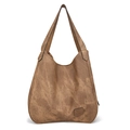 Brown soft leather tote bag with large capacity and retro vintage shoulder strap design - Khaki