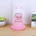 Cute pink pig money box with bunny ears hood and pink lace dress on wooden table - Style B Rabbit Piggy Bank
