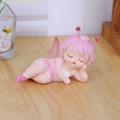 Pink sleeping fairy girl figurine with crown and wings on a wooden desk ornament - Sleeping Fairy on Side (Pink)
