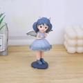 Cute resin girl figurine with blue pigtails, cat ears and bat wings in blue-grey dress - Blue Hair Cat Ears Style (Style C)