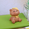 Cute brown resin bear figurine with yellow sun hat and bow for car dashboard decor - Style C Bear