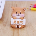 Cute Shiba Inu Shiba dog resin ornament holding a Mo Sheng Qi sign for car and desk - Motivational Shiba Inu Style (A)