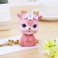 Cute pink cartoon deer figurine with heart horns and flower crown for car dashboard - Open Eyes - Pink