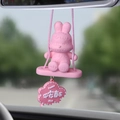 Pink rabbit car mirror charm with Lucky relief on a swing for peaceful journey - Pink Rabbit (2267B)