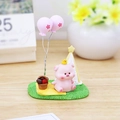 Cute pig figurine with picnic basket and sakura balloons on miniature lawn base - Spring Style (Pink Pig & Tent)