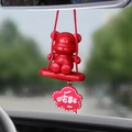 Red bear car pendant with Peace and Joy script on a swing for rearview mirror - Bright Red Bear (2267D)