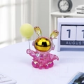 Statuetta coniglio spaziale rosa traslucido con visiera dorata e decorazione palloncino - Stile B - Coniglio dell'Universo Quantistico (Rosa Sfumato)