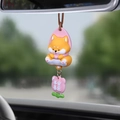 Cute Shiba Inu car charm with pink flower tag featuring Ping An Xi Le blessing text - Style B Pink Shiba Inu