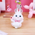 Cute white bunny figurine with crystal ears and pink heart wand on desk décor - Magic Rabbit (Style A)
