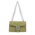 Elegant avocado green marble pattern crossbody bag with luxury rhinestone buckle and chain - Green
