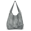 Vintage smoke grey soft faux leather tote bag with large capacity and vertical stitching - Blue