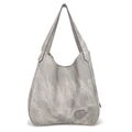 Grey washed canvas tote bag with large capacity and vintage textured dumpling shape - White