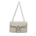 Beige faux leather crossbody bag with water-wave texture and rhinestone buckle - Off White