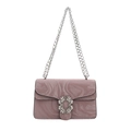Pink marble texture crossbody bag with sparkling rhinestone buckle and silver chains - Purple