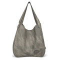 Large gray washed canvas tote bag with multi-layer storage and soft shoulder straps - Gray