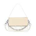 Women's woven stitch crossbody box bag in white with silver chain and textured panels - Off White