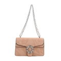 Elegant coral pink marble texture chain bag with a sparkling rhinestone buckle detail - Pink