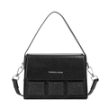 Sac bandoulière noir à paillettes avec lettrage tendance et détails métalliques argentés - Noir
