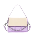 Chic lavender and beige crossbody box bag with woven texture and silver chain strap - Purple