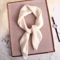 Elegant ivory satin silk scarf tied in a stylish knot on a luxury pink velvet display - 70*70cm / Off White