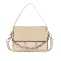 Chic beige woven PU leather box bag with silver chain strap and crossbody detail - Khaki